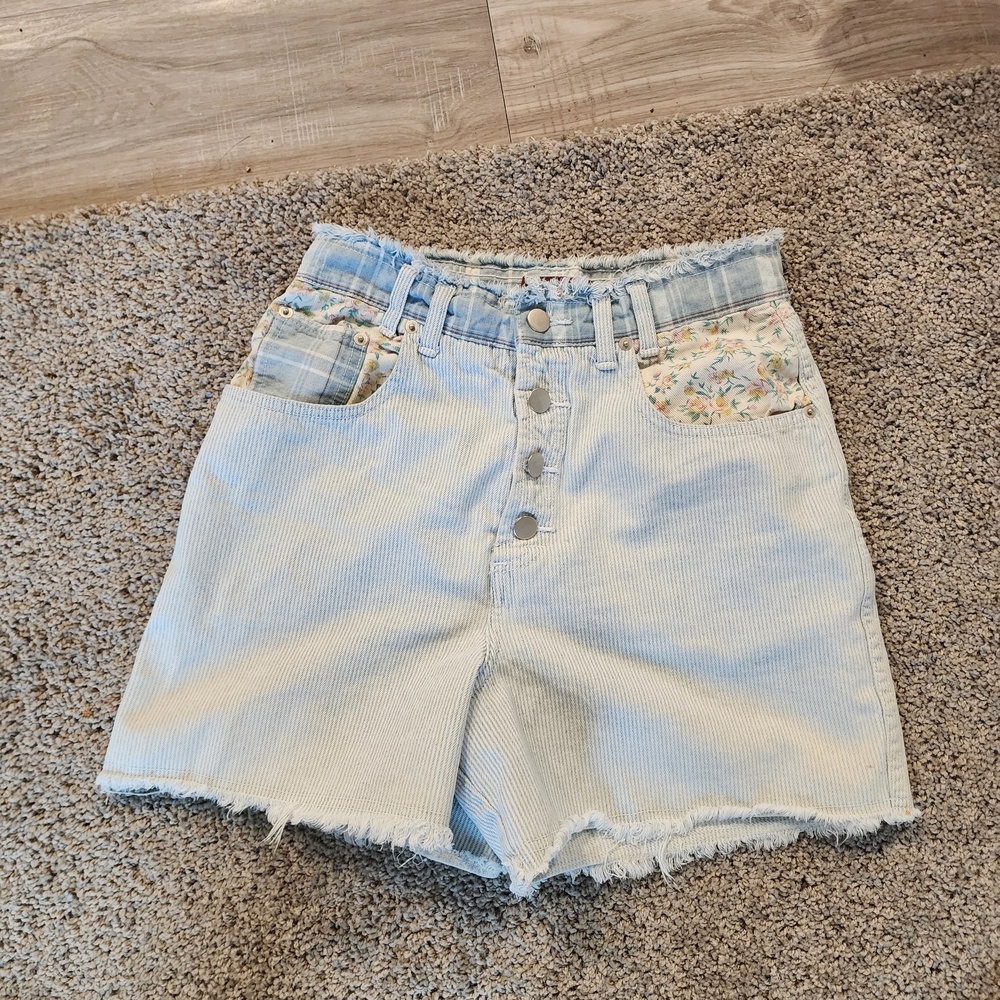 Faded Glory High Waist Striped Denim Shorts